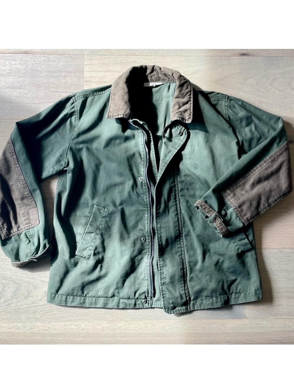 Honey Punch Army Green Chore Jacket w/ Corduroy Details